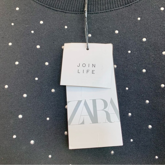 ZARA Black Studded Embellished Cropped Sweatshirt - Picture 8 of 10
